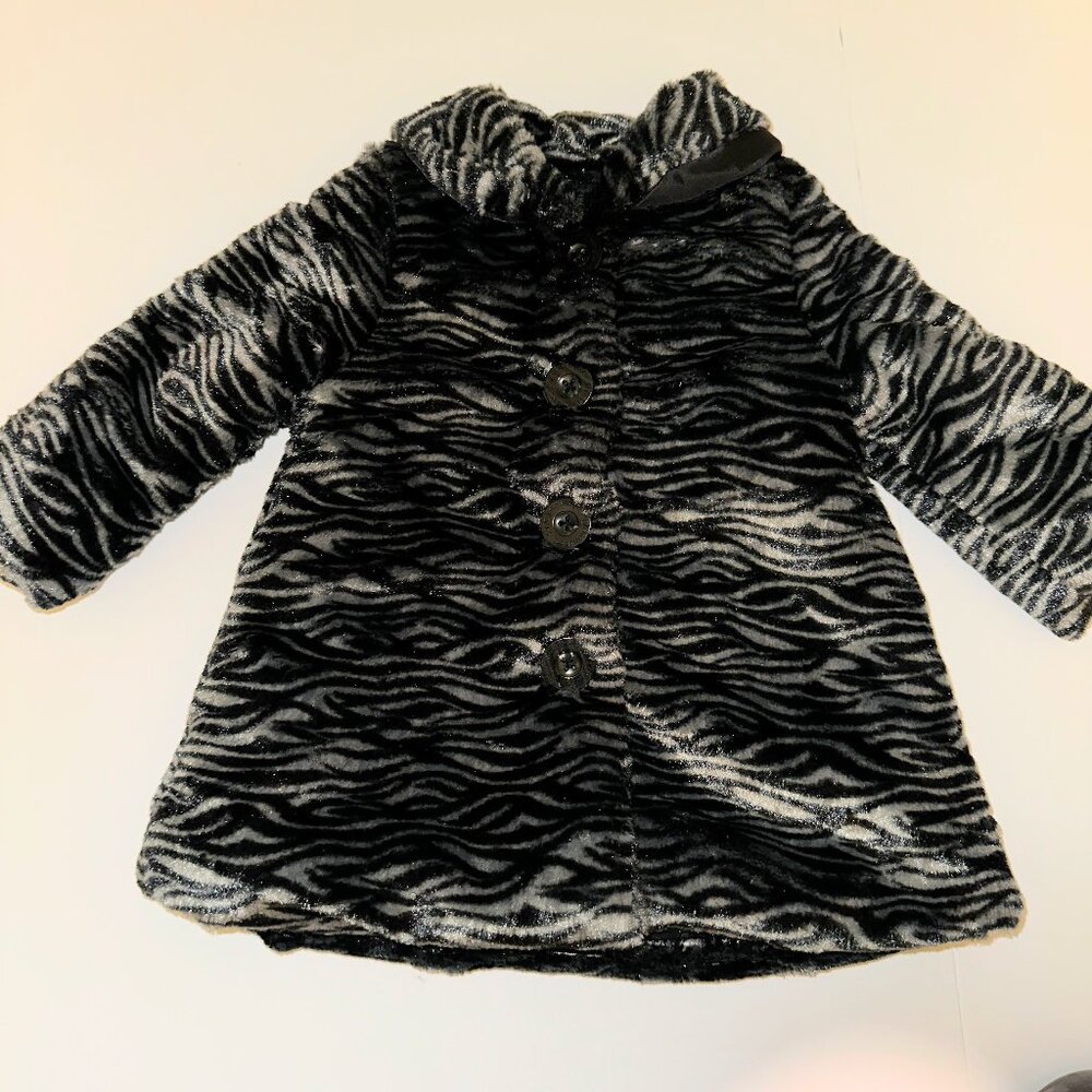 CALVIN KLEIN Infant Girl Size 12 M Fully-Lined Faux Fur Black/Gray Dress Coat